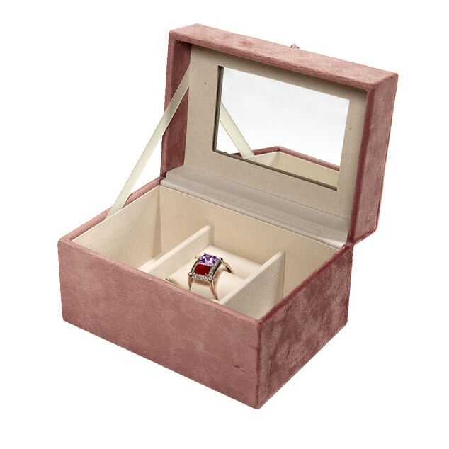 Boîte à bijoux revêtement velours rose 14x10xH8cm