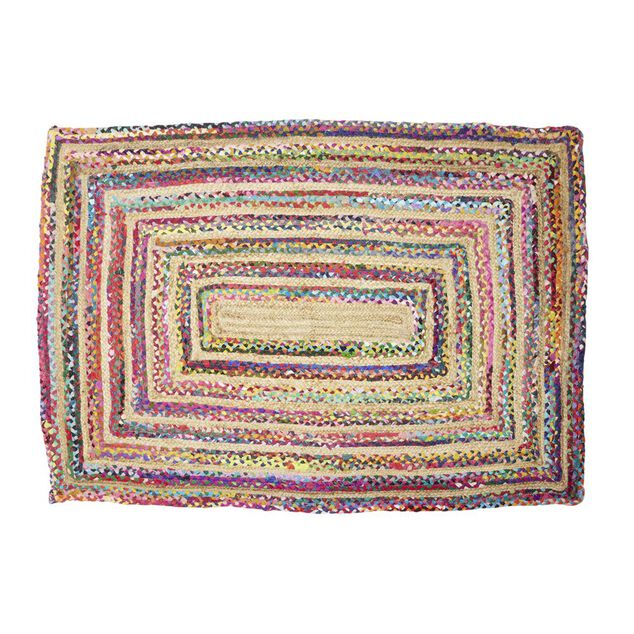 Tapis rectangulaire jute et coton Chindi multicolore 120x170cm