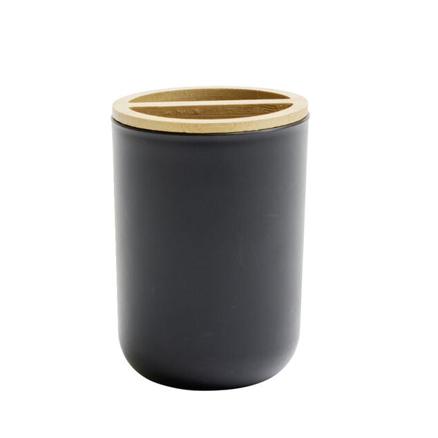 Porte brosse &agrave; dent en plastique et bambou &Oslash;7xH10,7cm - 2 mod&egrave;les noir ou blanc