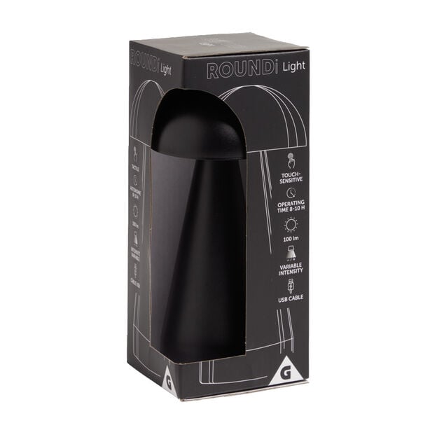 Lampe de table Roundi USB tactile noire &Oslash;9,5xH22,5cm