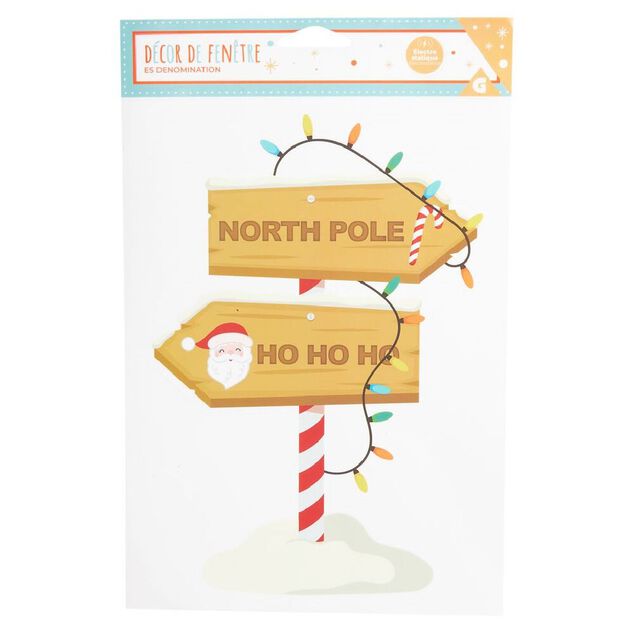 D&eacute;cor fen&ecirc;tre No&euml;l &eacute;lectrostatique panneau direction P&ocirc;le Nord Ho Ho Ho