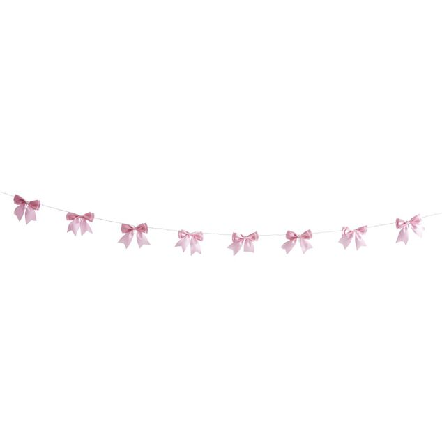 Guirlande de No&euml;l LED noeud tissu rose L175cm
