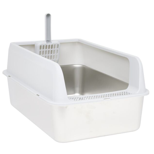 Bac &agrave; liti&egrave;re inox et plastique 60x40x28cm blanc et gris