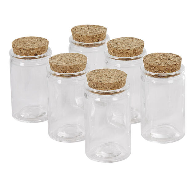 Contenant cylindrique en verre avec bouchon en li&egrave;ge x6