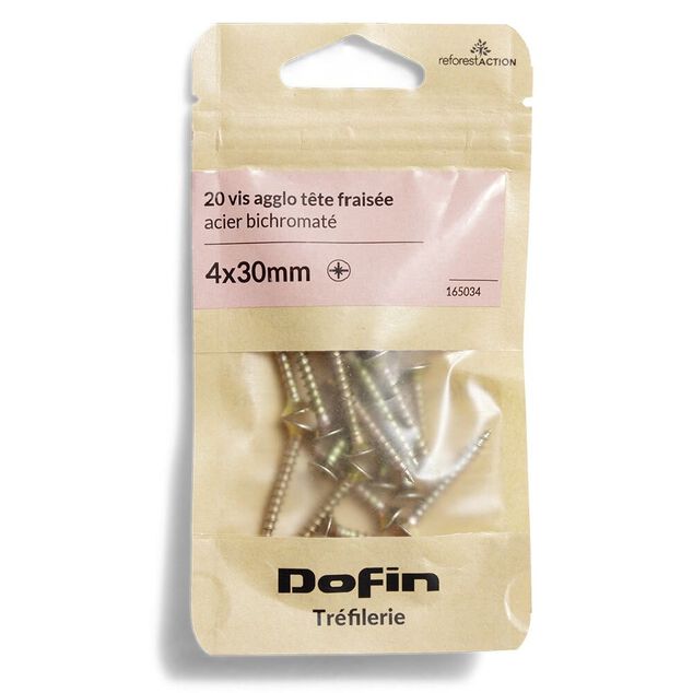 20 vis agglo t&ecirc;te frais&eacute;e acier bichromat&eacute; - 4x30 mm