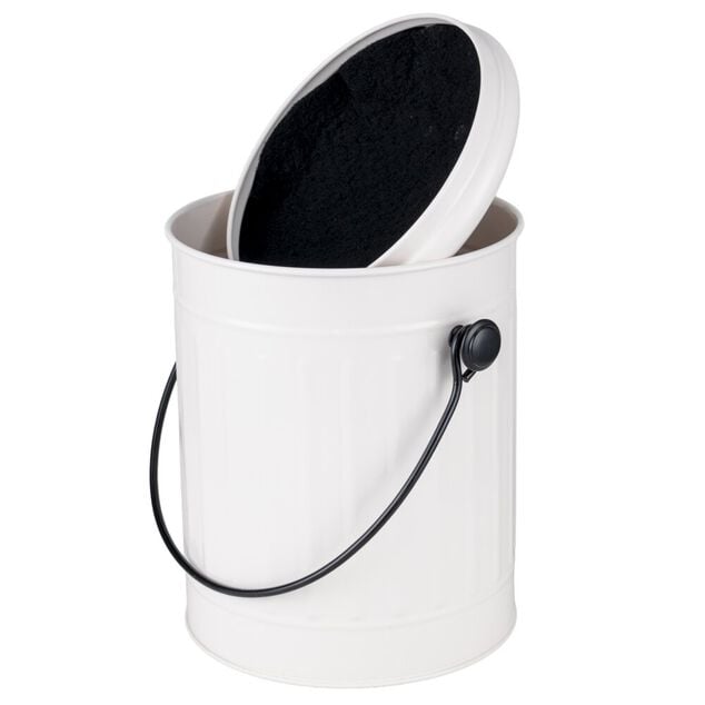 Poubelle &agrave; compost 5L avec filtre &agrave; charbon m&eacute;tal blanc &Oslash;19xH22,5cm