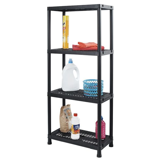 &Eacute;tag&egrave;re plastique noir 4 niveaux L60xl30xH138cm