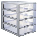 Tour de rangement 4 tiroirs format A4 transparent et gris