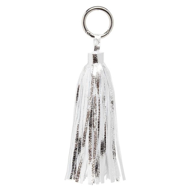 Porte-cl&eacute; pompon uni forme embrase argent&eacute; ou dor&eacute;
