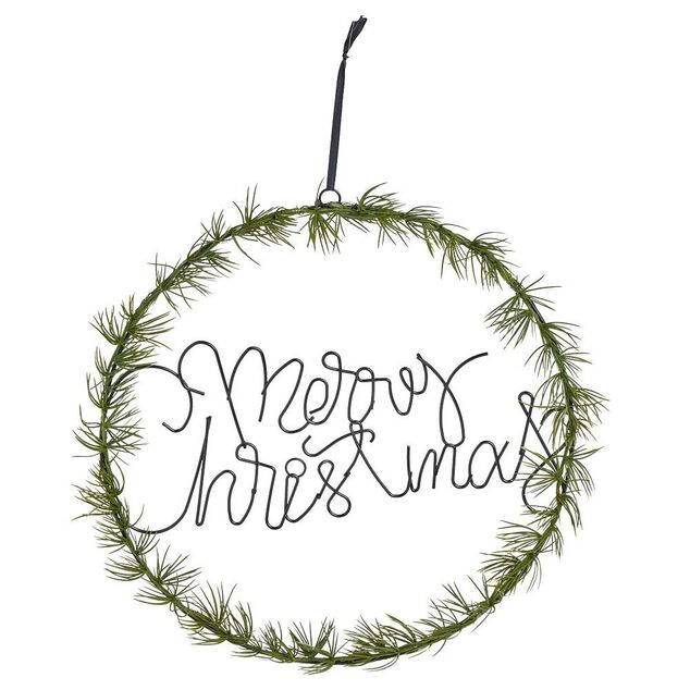 Couronne de No&euml;l lumineuse effet branche de sapin Merry Christmas 20LED blanc chaud &Oslash;36cm