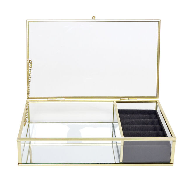 Bo&icirc;te &agrave; bijoux m&eacute;tal et verre 23x14,5xH5cm (2 mod&egrave;les dor&eacute; ou noir)