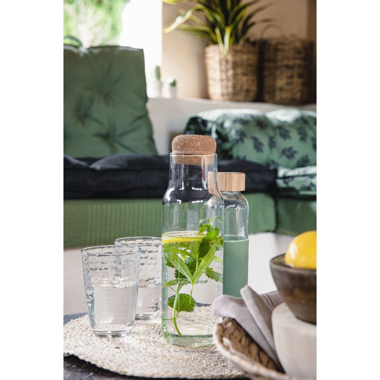 Cosy & Trendy Bouteille En Verre Atla 1L – Azure Blue Élégante Avec Bouchon Hermétique