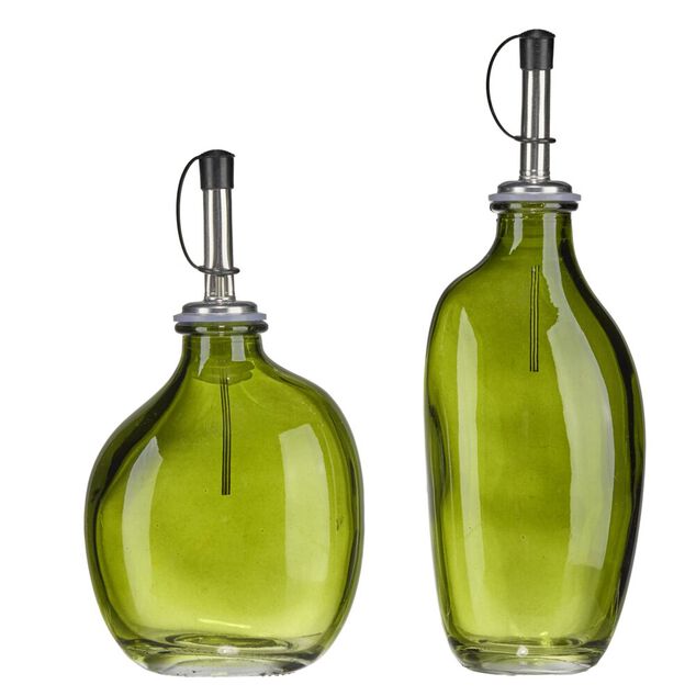 Huilier et vinaigrier 250ml 2 pi&egrave;ces verre et acier vert olive