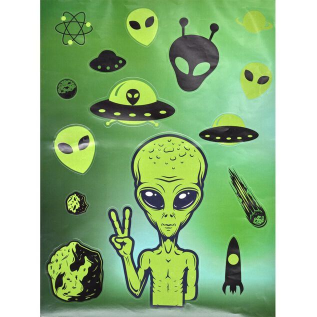 Stickers Halloween x4 phosphorescent alien vert