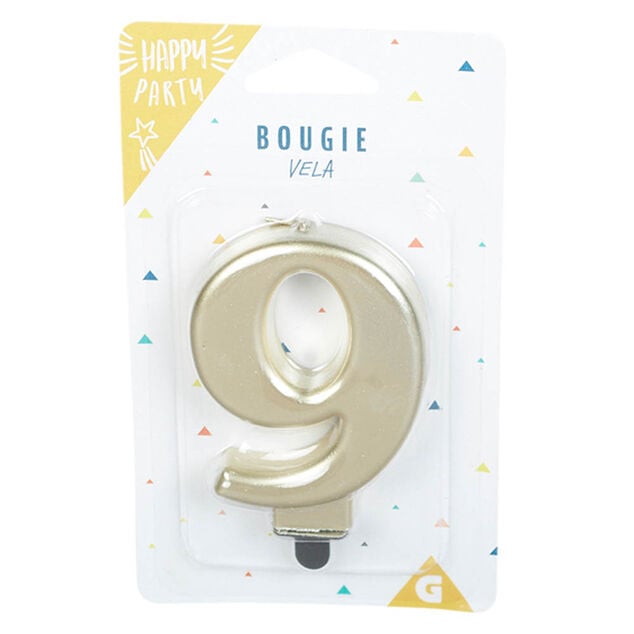 Bougie anniversaire chiffre 9 mat dor&eacute;