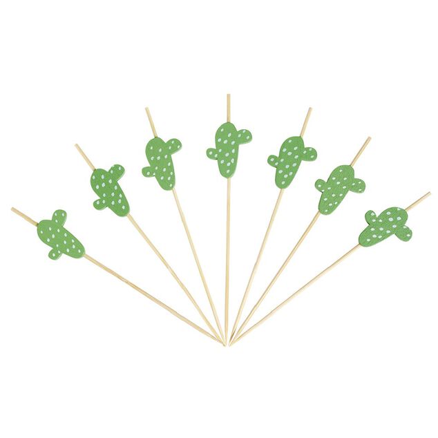 Pique pour apéritif décor pastéque, ananas, cactus ou flamand rose en bambou x30