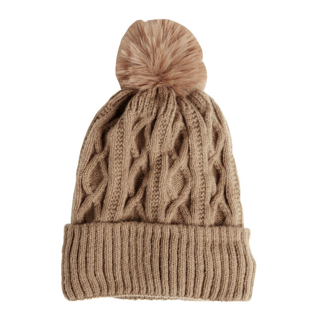 Ensemble mug 450ml faïence avec bonnet à pompon marron