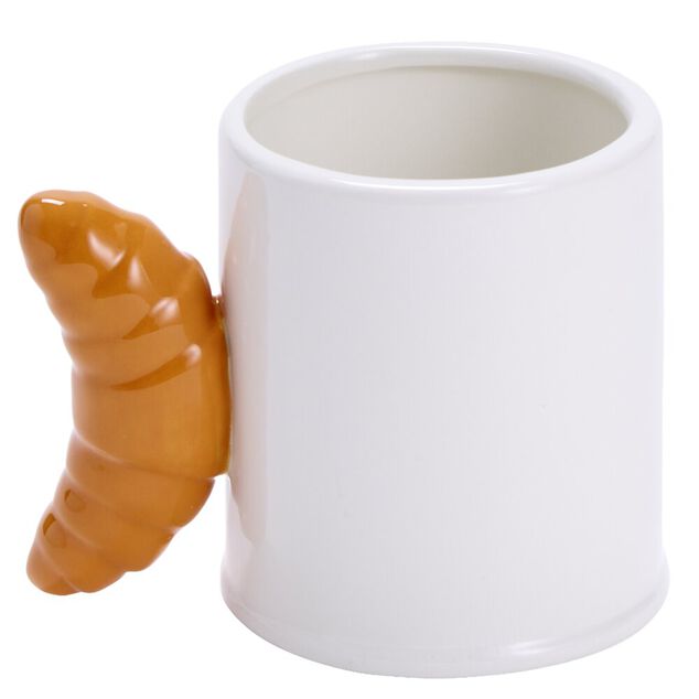 Mug anse croissant dolomite blanc et marron &Oslash;8xH9,5cm