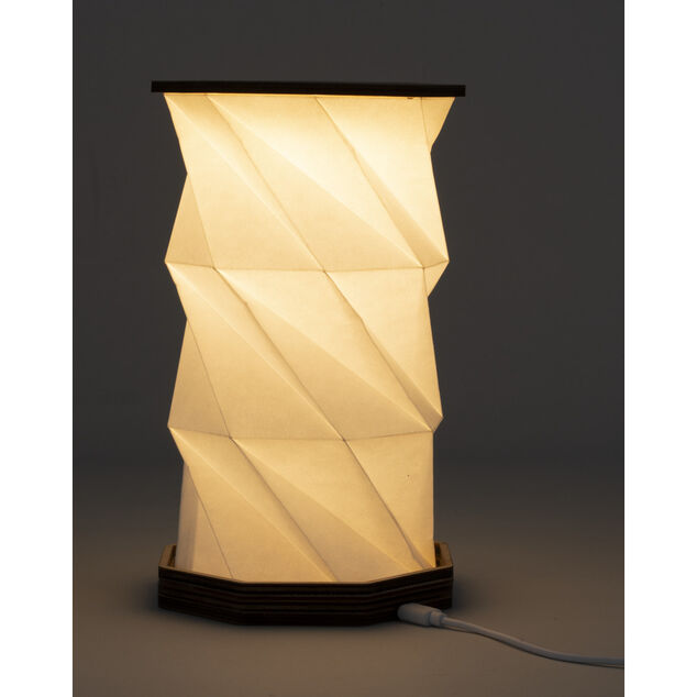 Lampe accord&eacute;on USB tactile en bois blanc chaud &Oslash;12xH22cm