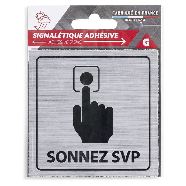 Signal&eacute;tique adh&eacute;sive "Sonnez svp" - 8x8 cm