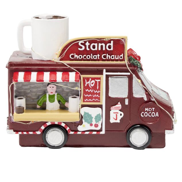 D&eacute;coration de No&euml;l camion stand chocolat chaud r&eacute;sine 14,5x7xH11cm