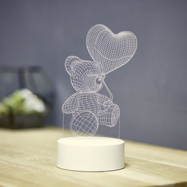 Lampe LED 3D filigrane ourson coeur 12x9,8xH21cm