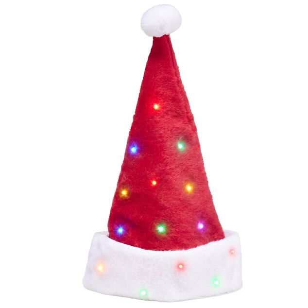 Bonnet de No&euml;l adulte lumineux fourrure rouge et blanc H42cm