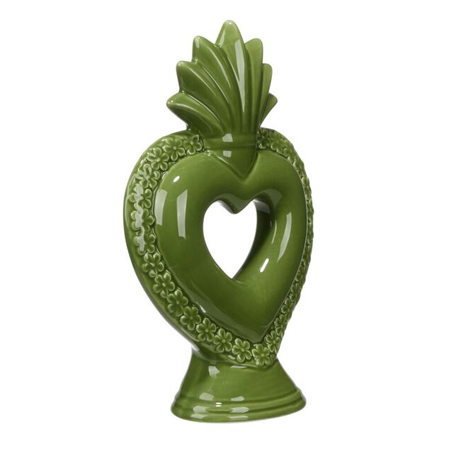 D&eacute;coration &agrave; poser gr&egrave;s coeur 13,5xH20,5cm (2 mod&egrave;les violet ou vert)