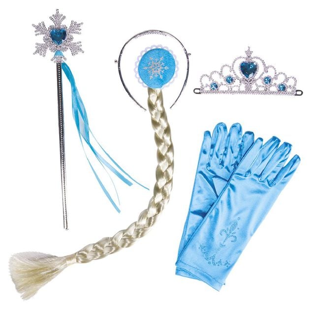 Set princesse des glaces gants baguette couronne tresse 4 pi&egrave;ces