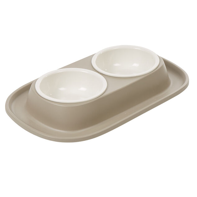 Gamelle double antid&eacute;rapante blanc taupe