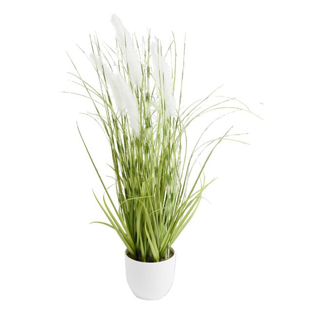 Pot de joncs artificiels blancs avec herbes H51cm