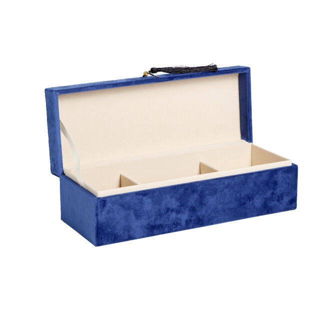 Bo&icirc;te &agrave; bijoux velours bleu motif syst&egrave;me solaire dor&eacute; 28x10,5xH9cm