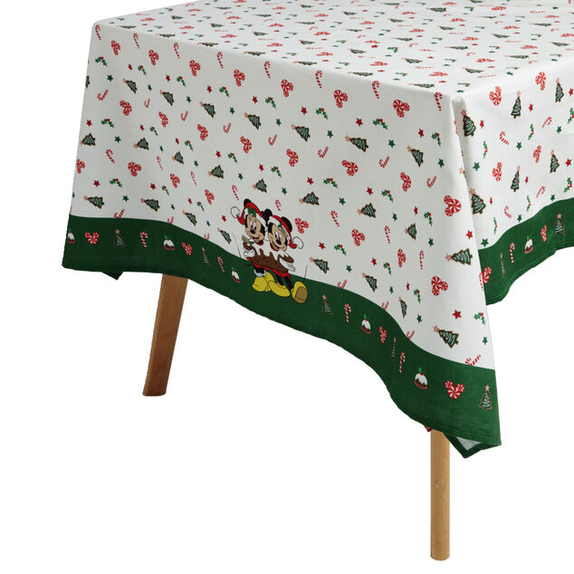 Nappe de No&euml;l Disney Mickey et Minnie blanc et vert 140x250cm