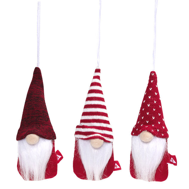 D&eacute;coration sapin de No&euml;l gnome x3 &agrave; suspendre (3 mod&egrave;les)