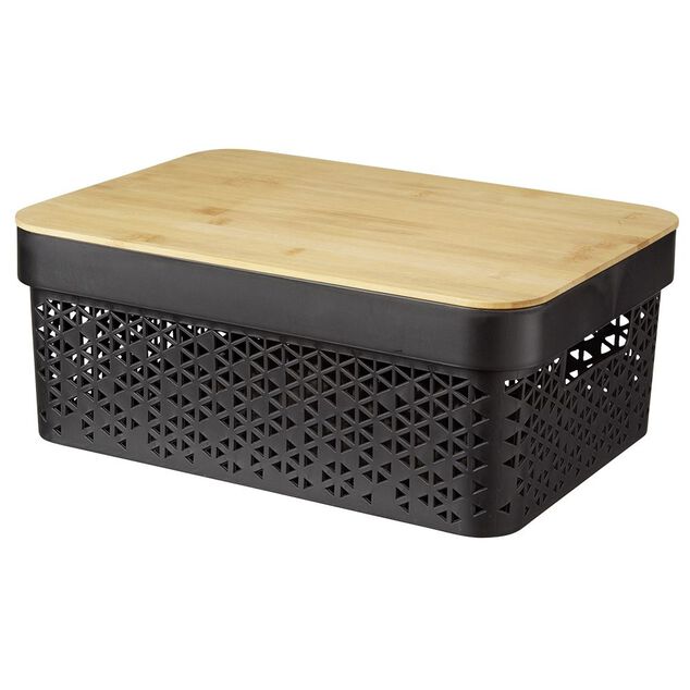 Pani&egrave;re noire avec couvercle bambou naturel H13,5 cm