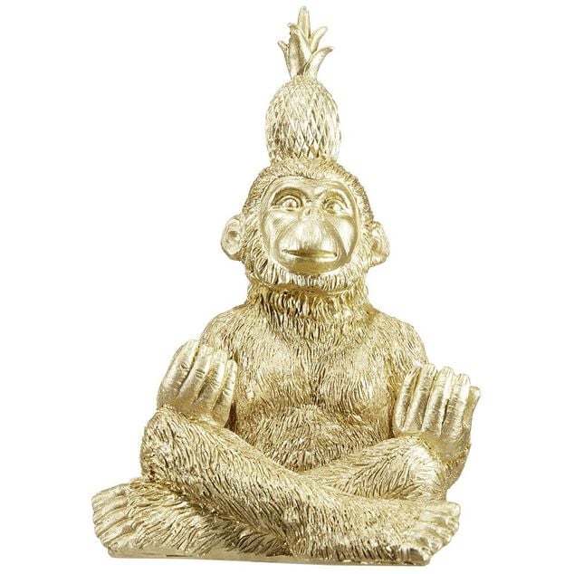 Singe assis d&eacute;coratif geste peace and love dor&eacute; H.20 cm