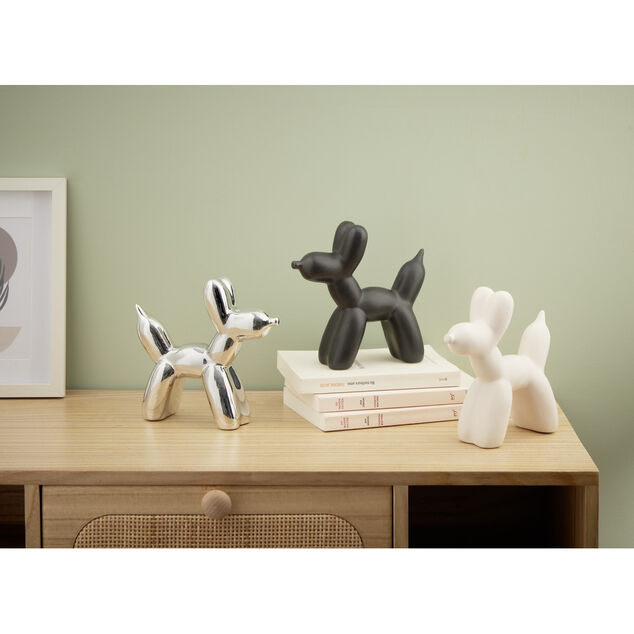 Chien c&eacute;ramique &agrave; poser forme ballon sculpt&eacute; H16,5cm noir ou blanc  - 2 mod&egrave;les