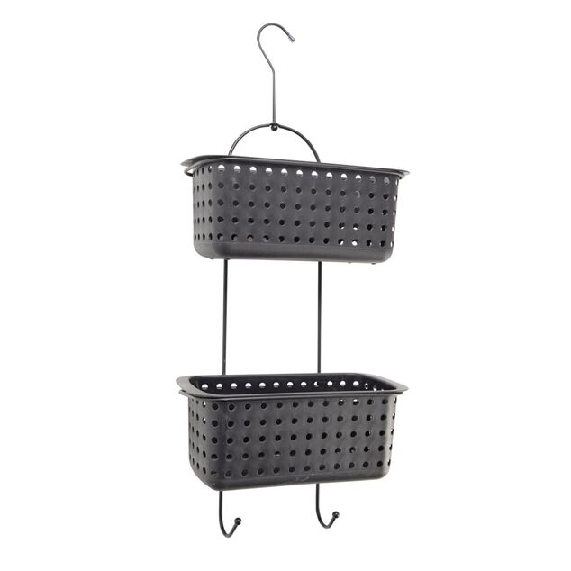 Serviteur de douche à suspendre 2 paniers plastique noir 29,5x14xH70cm