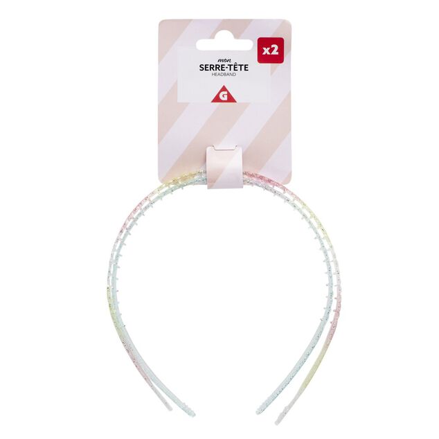 Serre-tête x2 plastique coloré translucide 1 bleu et 1 multicolore