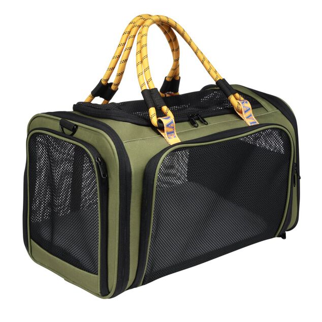 Pani&egrave;re de transport pour animaux plastique souple vert 45x30xH30cm