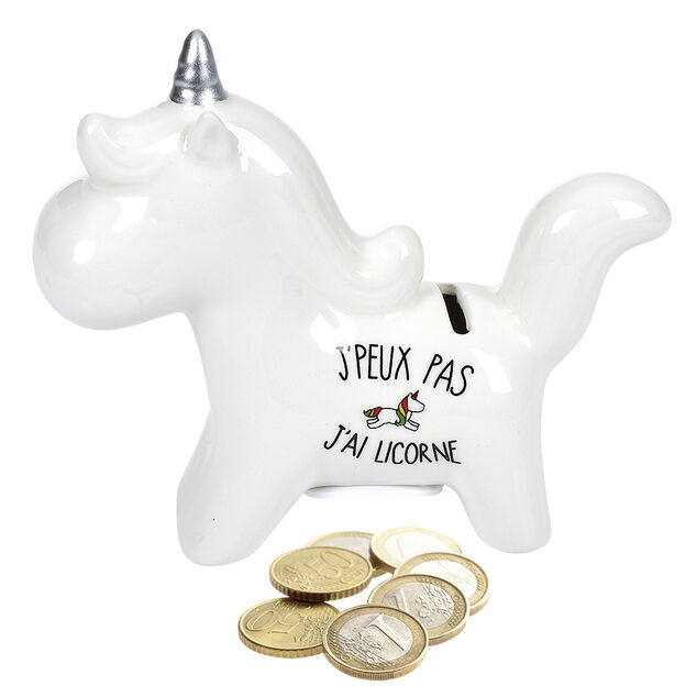 Tirelire licorne c&eacute;ramique blanche