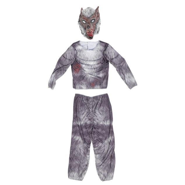 D&eacute;guisement Halloween enfant loup garou 3 pi&egrave;ces polyester gris 7/10ans