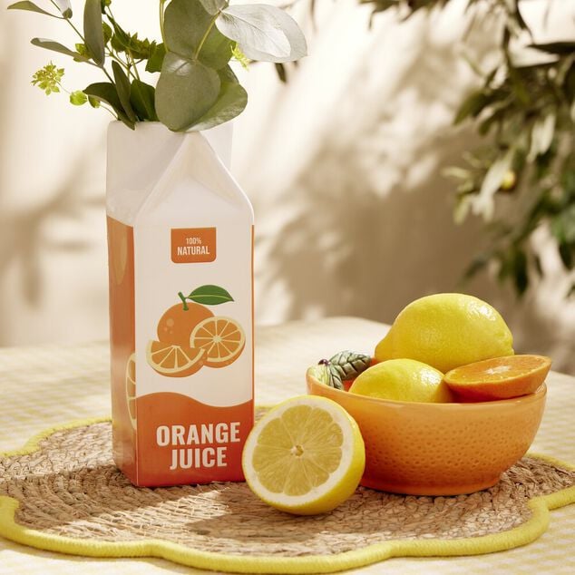 Vase c&eacute;ramique forme brique jus d'orange Orange Juice 7x7xH21cm