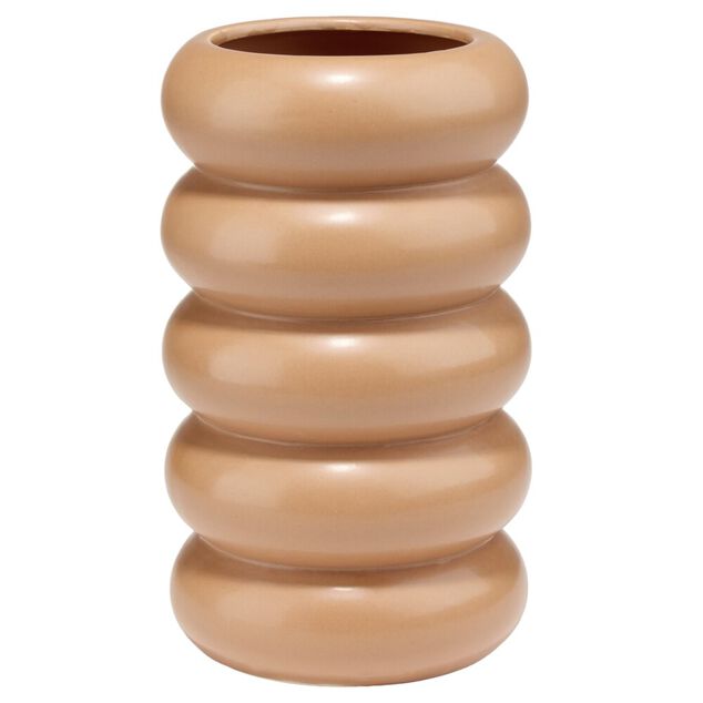 Vase anneau c&eacute;ramique marron terracotta &Oslash;11,7xH20,6cm