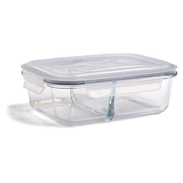 Bo&icirc;te alimentaire compartiment&eacute;e en verre couvercle plastique 1,48L