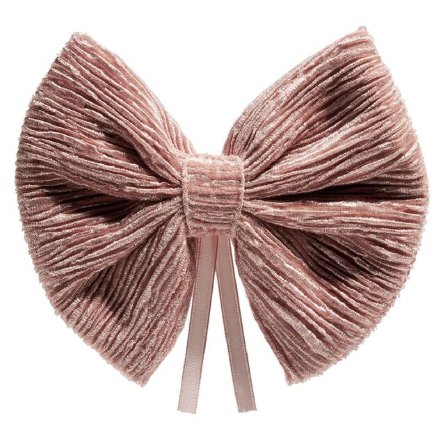 Noeud ruban velours c&ocirc;tel&eacute; rose L14,5xH12cm x2