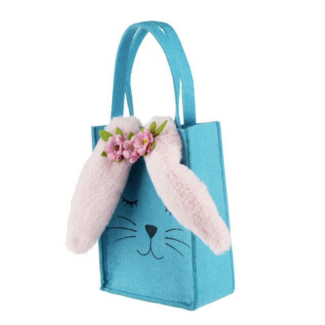 Panier d&eacute;cor P&acirc;ques oreille lapin et fleur en feutrine &Oslash;15xH20cm (2 mod&egrave;les)