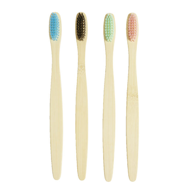 Lot de 4 brosses à dents souples poils nylon et manche bambou