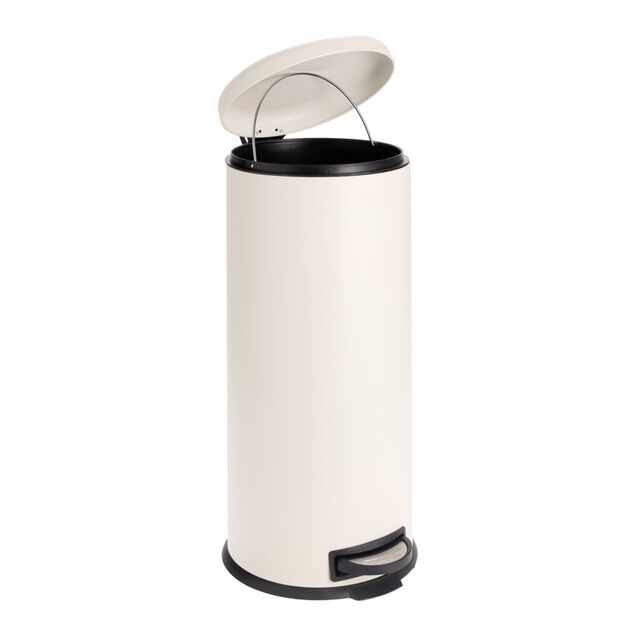 Poubelle &agrave; p&eacute;dale 30L ronde m&eacute;tal beige &Oslash;30xH69,5cm