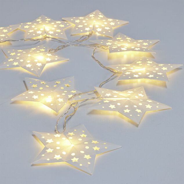 Guirlande lumineuse 10 LED &eacute;toiles blanc chaud L.1,35 m
